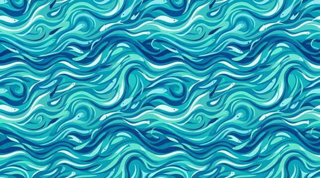 Seamless blue wave abstract swirl pattern background.