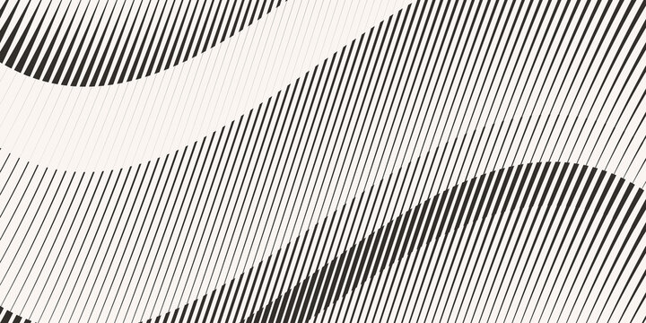 Vertical black lines on white background forming wave-like interference pattern. Abstract visualization of oscillation, amplitude, and modulation. vector eps 10