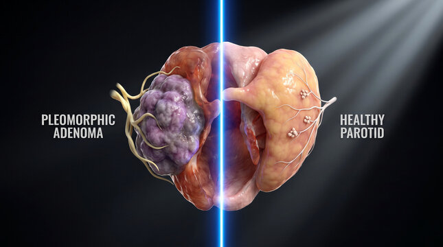 Parotid gland tumors compared showing diseased versus healthy tissue