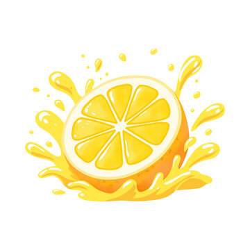 Fresh lemon slice with splashing juice isolated on white background