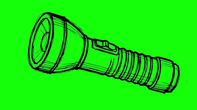 hand drawn style flashlight animation featuring a vibrant line boil effect and a solid green screen background for easy chroma key removal