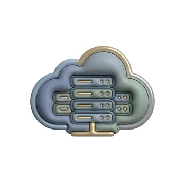 Modern 3D cloud computing server data storage icon isolated transparent background