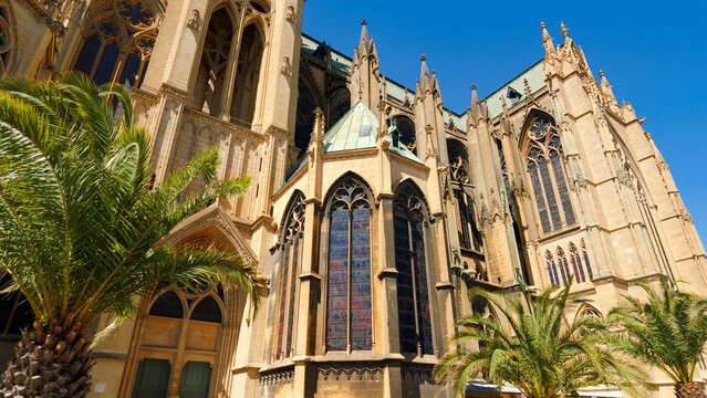 Metz Cathedral Saint Etienne standing under a clear blue sky, a historic landmark in France
