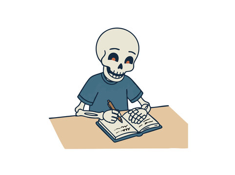 Halloween Skeleton writing in journal