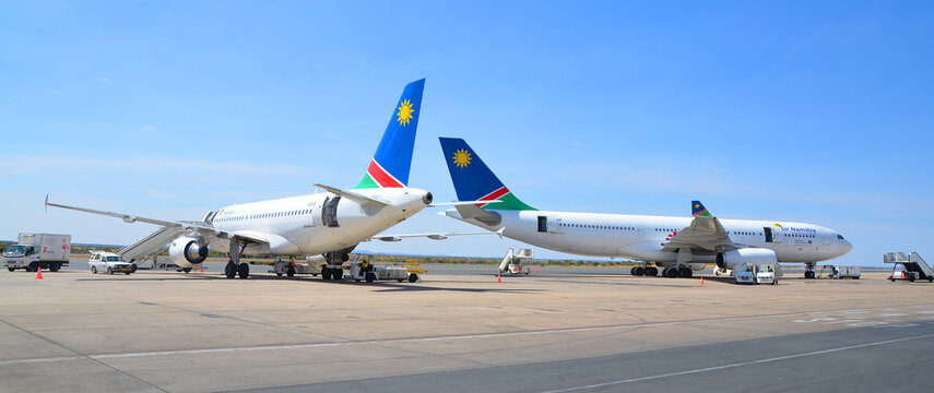 WINDHOEK NAMIBIA: Plane of Air Namibia (Pty) Limited,is the national airline of Namibia, headquartered in Windhoek hub in Windhoek Hosea Kutako International Airport and domestic Eros Airport