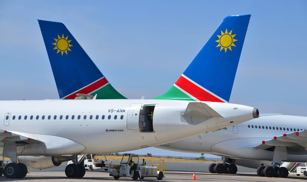 WINDHOEK NAMIBIA: Plane of Air Namibia (Pty) Limited,is the national airline of Namibia, headquartered in Windhoek hub in Windhoek Hosea Kutako International Airport and domestic Eros Airport
