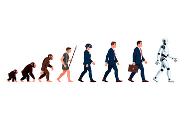 Obraz premium Human evolution stages from ape to robot vector illustration