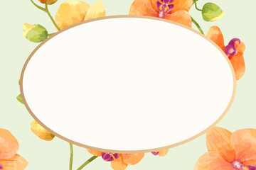 Obraz premium Watercolor floral oval frame, orange orchid digital paint