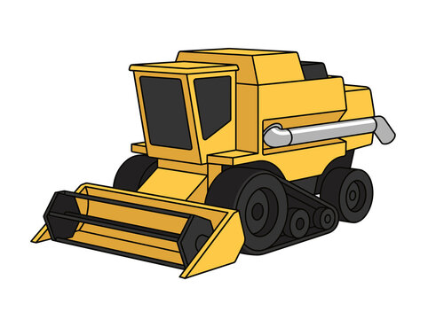 Vector illustration of a yellow combine harvester, agricultural farming machinery isolated on white background