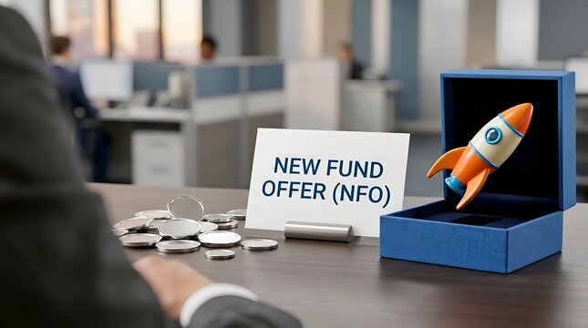 New Fund Offer NFO Investment Concept with Rocket and Financial Growth Symbol Representing Mutual Fund Investment and Wealth Creation