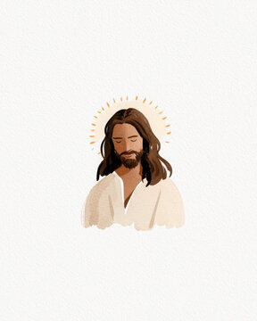 Jesus serene portrait with a soft golden halo