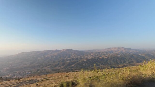 panoramic view of the mountains in a sunny day with blue sky