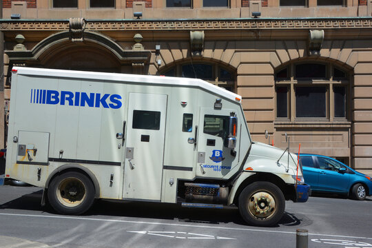 MONTREAL QUEBEC CANADA: Truck of Brink's Company is an American security and protection company headquartered Richmond, Virginia, USA. The Brink&rsquo;s brand and reputation span around the globe.