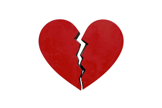 Split red heart with jagged fracture isolated on transparent background