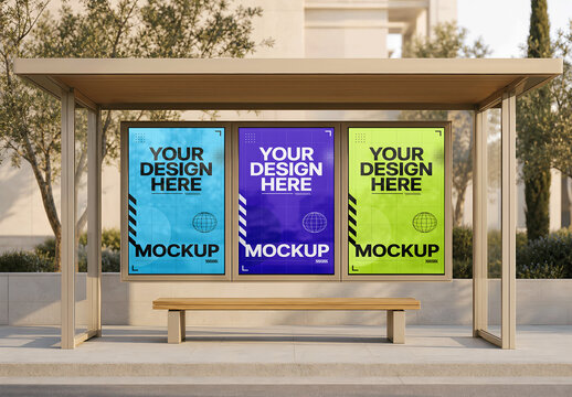Bus Stop Front Sand Oak Mockup