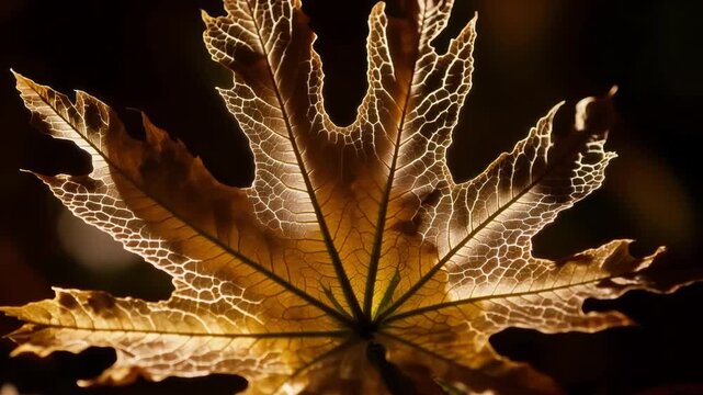Time-lapse of a green leaf decaying into a skeletal structure, showcasing the intricate process of decomposition and the delicate veins of nature.