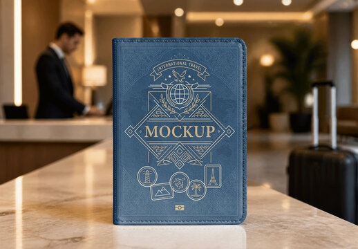 Passport Cover Hotel Counter Mockup