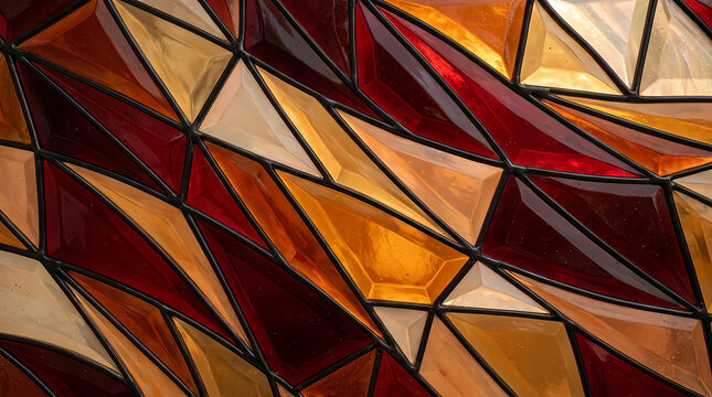Abstract geometric pattern with orange and dark red triangles and dark outlines for background