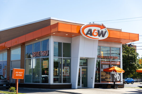 Ottawa, Canada - July 30, 2026: AW restaurant building with drive thru