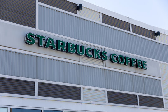 Ottawa, Canada - July 30, 2026: Starbucks Coffee signage mounted on building facade