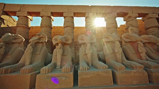 Ram-Headed Sphinxes in the Great Court of Karnak Temple, Luxor, Egypt