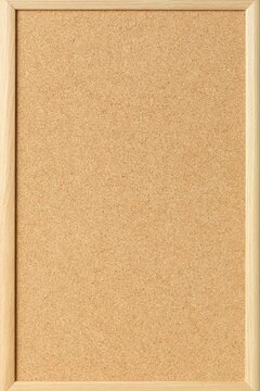 Cork bulletin board light wood frame vertical background for memo display, message board mockup and notice backdrop