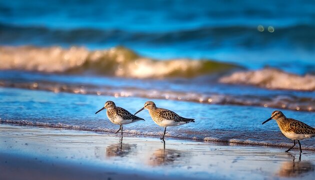 sandpiper birds on the beach in atlantic coast of north florida
