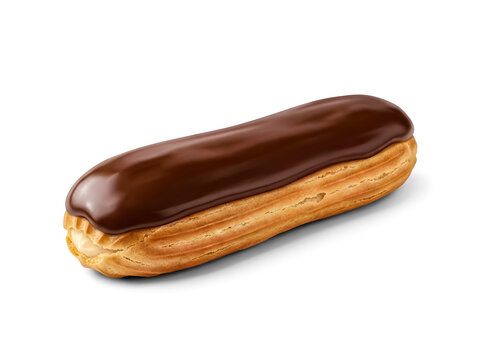Chocolate eclair with cream filling isolated on transparent background