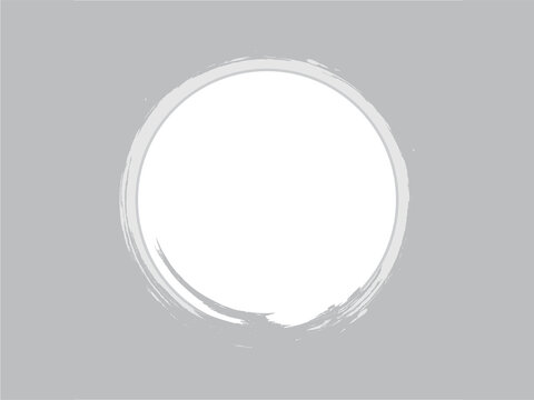 White Zen Brush Stroke Circle Vector Frame with Grunge Texture on Grey Background