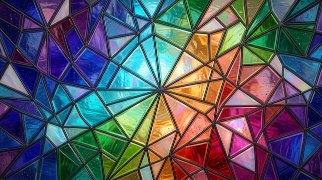 Abstract geometric pattern with colorful triangle shapes and dark lines