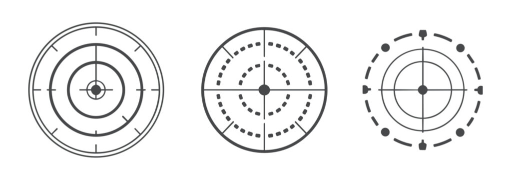 Three different circular crosshair target reticle icons displayed side by side in a clean graphic design representing accuracy
