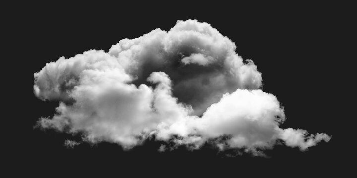 A single, fluffy white cloud against a black background isolated on transparent background