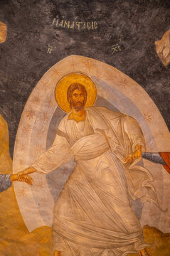 mural paintings and mosaics inside of an acient church
