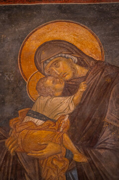 mural paintings and mosaics inside of an acient church