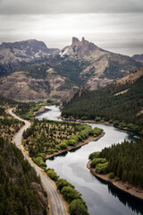 Fototapeta premium Scenic winding river and highway in Patagonia Argentina 2024