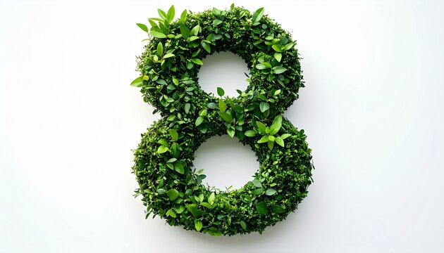 Green foliage number eight on a clean white background