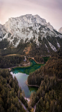 Aerial view of Gruner See in Austria in 2024