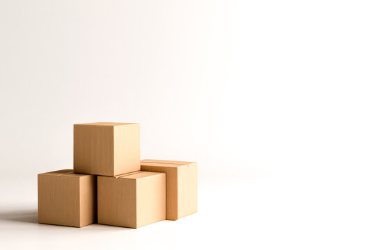 Stack of cardboard boxes for delivery, storage, and logistics on a minimal background