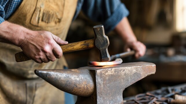 Traditional blacksmith craftsmanship with anvil and hammer