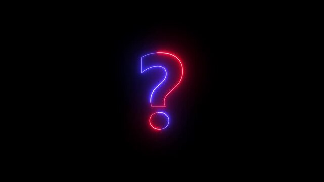Glowing neon question marks loop animation problem sign. neon question mark icon animation on black background. 