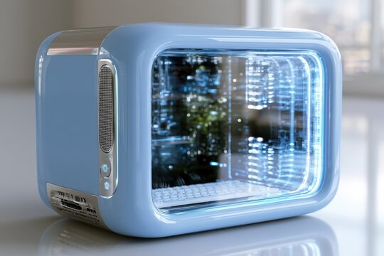 Modern retro-style computer case with glass front panel