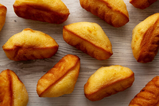 Homemade Sweet French Mini Madeleines, top view.