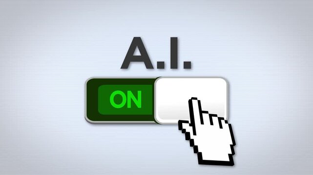Animated interface shows a cursor switching an artificial intelligence control between on and off positions, illustrating AI activation and disabling. Chroma key and matte versions included. 15297