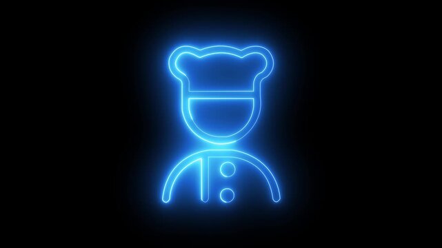 Glowing neon robot animation on black background cybernetic futuristic artificial, neon robot chatbot icon for artificial intelligence and technology concepts of assistance for communication .
