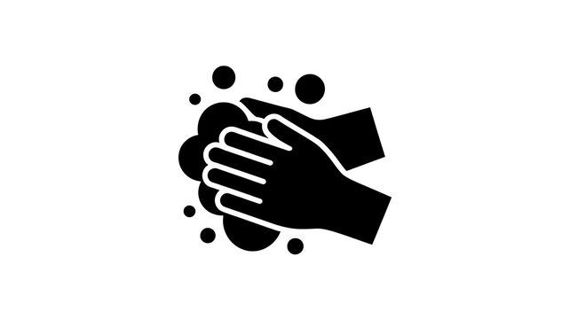 Black icon of hands washing with soap foam