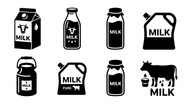 Collection of milk container silhouettes against a white background