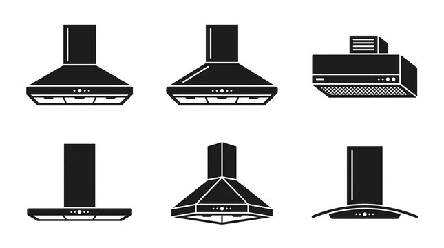 Range hood silhouettes on a white background kitchen ventilation appliances  