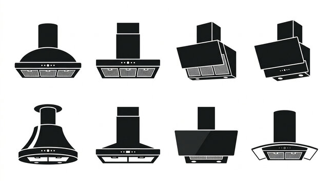 Range hood silhouettes on a white background kitchen ventilation appliances  