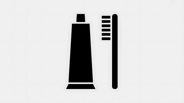 Black toothpaste tube and toothbrush icon