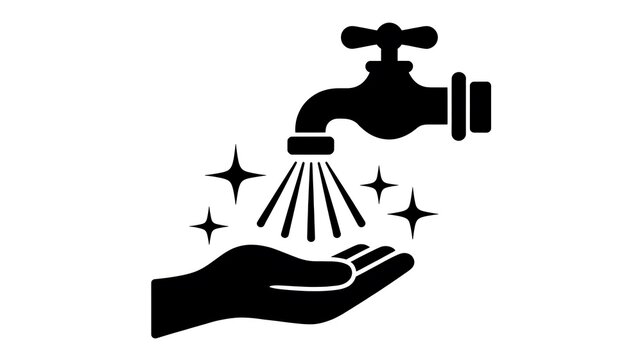 Black icon of hand washing under water tap